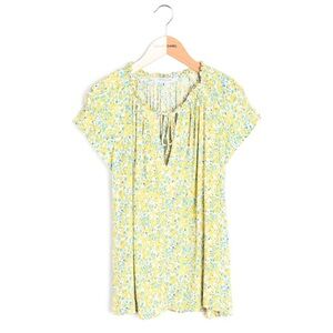 Gerard Darel Paris Floral Peasant Blouse Yellow Blue Print Size 10